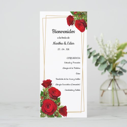 Spanish Order of Service Booklet Red Roses