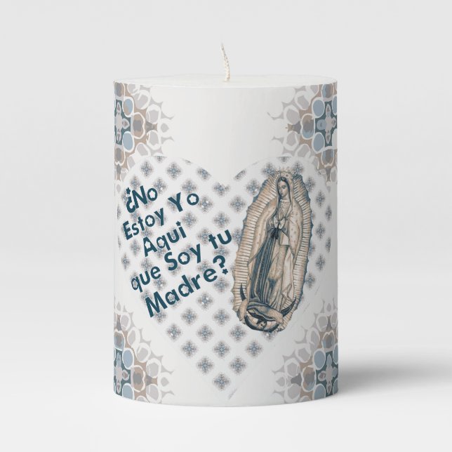 Spanish Our Lady of Guadalupe Virgin Mary Catholic Pillar Candle (Front)