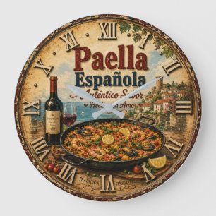 Spanish Paella Rustic Mediterranean Kitchen Large Clock