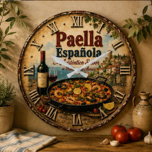 Spanish Paella Rustic Mediterranean Kitchen Large Clock