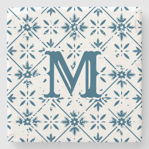 Spanish Pattern Distressed Tile   Stone Coaster