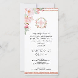 Spanish Peach, Mint Floral Baptism Bookmark Favor Thank You Card