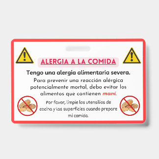 Spanish Peanut Allergy Alert Chef Card  Badge