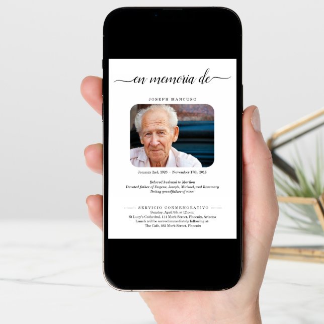 Spanish Personalized Funeral Announcement w- Photo (Front Digital)