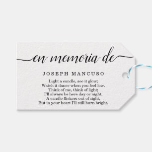 Spanish Personalized Funeral Favor Tag