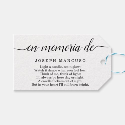 Spanish Personalized Funeral Favor Tag