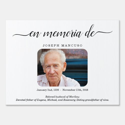 Spanish Personalized Funeral  Memorial Sign