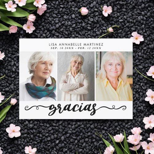 Spanish Photo Collage Gracias Funeral Thank You Card