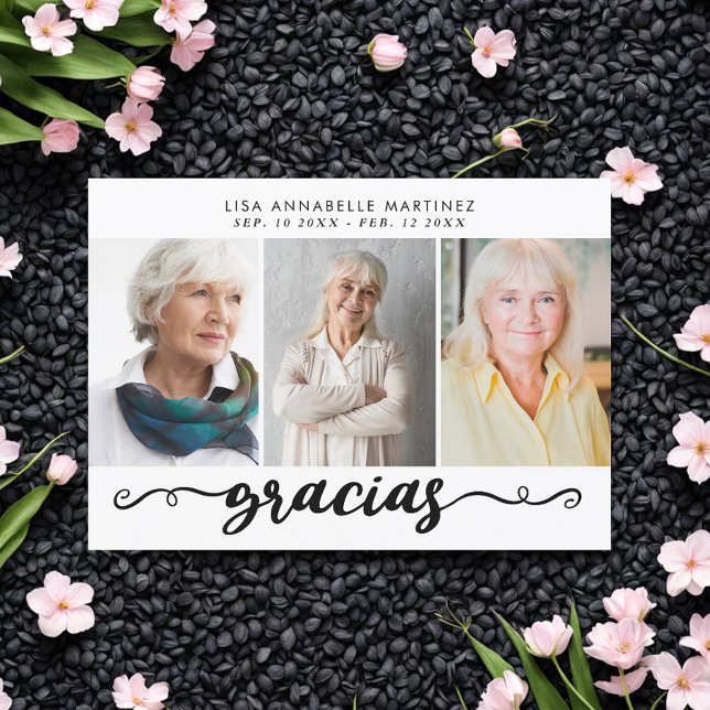 Spanish Photo Collage Gracias Funeral Thank You Card (Creator Uploaded)