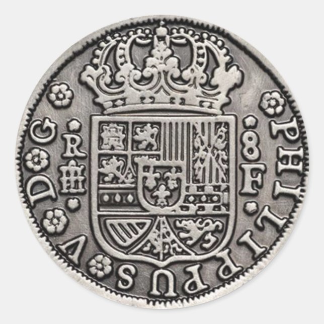 Spanish Pieces of Eight classic round sticker (Front)