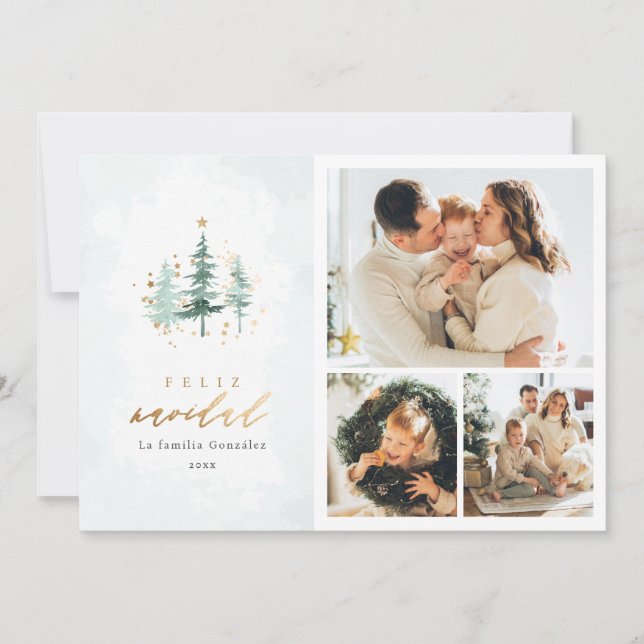 Spanish Pine Trees 3 Photo Collage Feliz Navidad Holiday Card (Front)