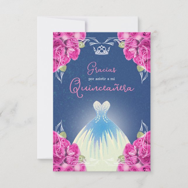 SPANISH PINK & BLUE QUINCEAÑERA | THANK YOU CARD (Front)