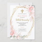Spanish Pink Floral Baptism Girl Invitation