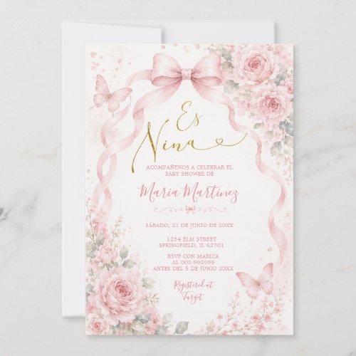 Spanish Pink Blush girl baby shower Bow Coquette Invitation