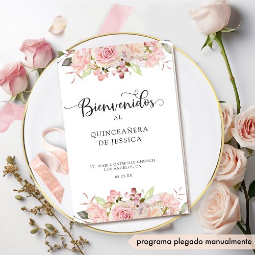 Spanish Pink Blush Rose Gold Quinceanera Program