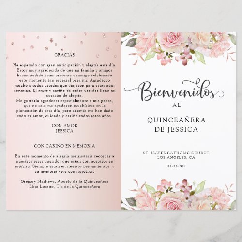 Spanish Pink Blush Rose Gold Quinceanera Program