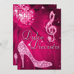 Spanish Pink Disco Ball & Sparkle Heels Sweet 16 Invitation