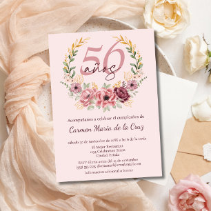 Spanish Pink Elegant Floral 56th Birthday Party Invitation