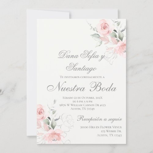 Spanish Pink Floral Wedding Invitation