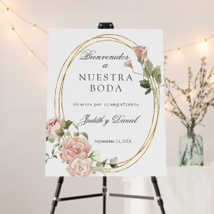 Spanish Pink Floral Wedding Welcome sign