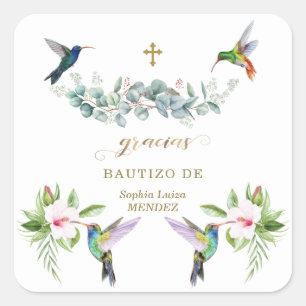 Spanish Pink Hibiscus Flowers Eucalyptus Bautizo Square Sticker