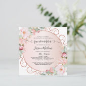 Spanish, Pink, Rose Gold, Blush Floral Quinceanera Invitation (Standing Front)