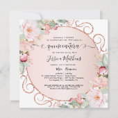 Spanish, Pink, Rose Gold, Blush Floral Quinceanera Invitation (Front)