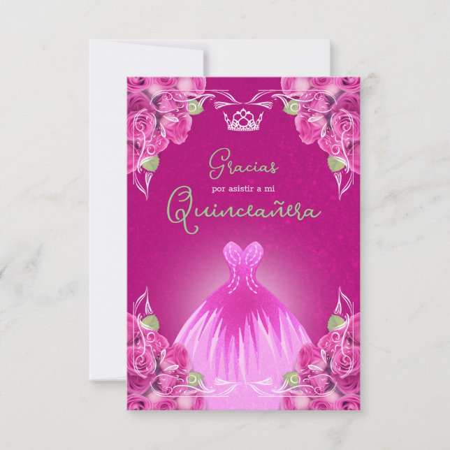 SPANISH PINK ROSES QUINCEAÑERA |  THANK YOU CARD (Front)