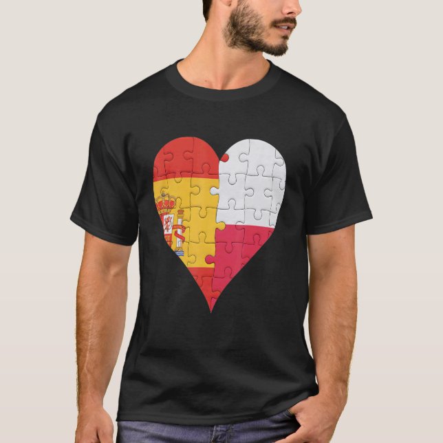 Spanish Polish Flag Heart T-Shirt (Front)