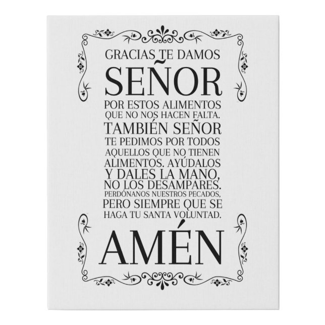 Spanish Prayer for Food - Horacion Faux Canvas Print (Front)
