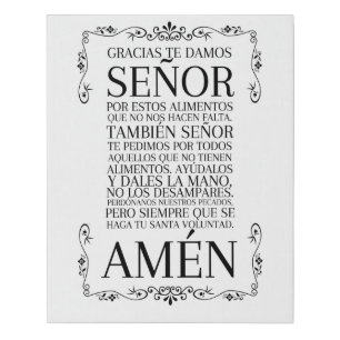 Spanish Prayer for Meal Faux Canvas Print