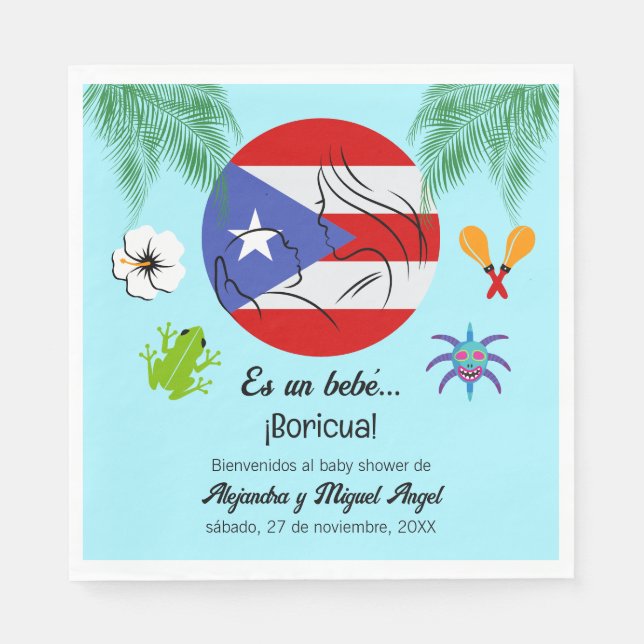 Spanish Puerto Rican Boricua Boy Baby Shower Napkins (Front)