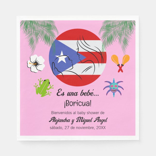 Spanish Puerto Rican Boricua Girl Pink Baby Shower Napkins (Front)
