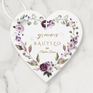 Spanish Purple Pink Flowers Gracias Bautizo Favor Tags