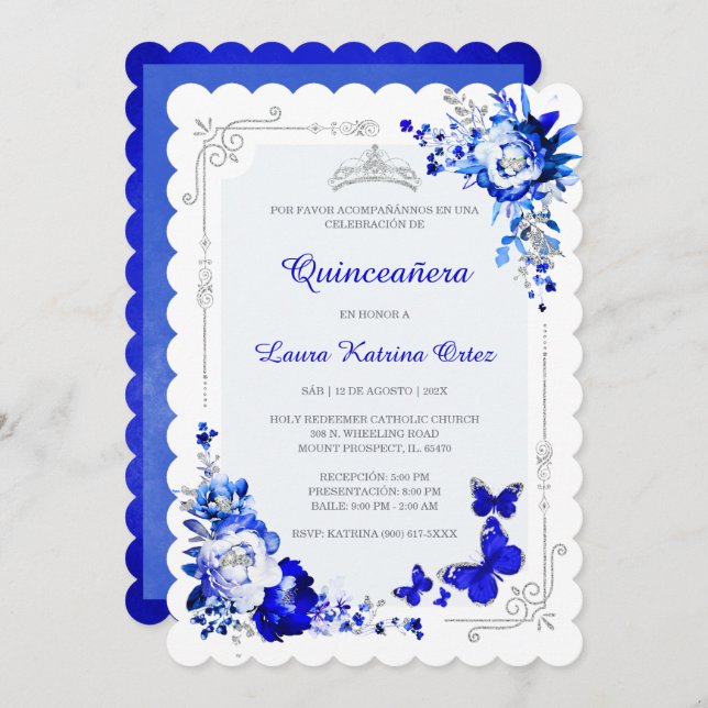 Spanish Quince Royal Silver Invitation (Front/Back)