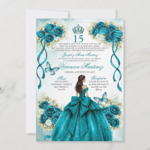 Spanish Quinceañera Aqua Teal 15 Años Princess Invitation