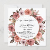 Spanish,Quinceanera Blush Floral Rose Gold Floral Invitation (Front)