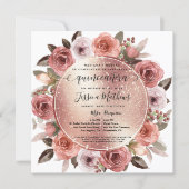 Spanish,Quinceanera Blush Floral Rose Gold Glitter Invitation (Front)
