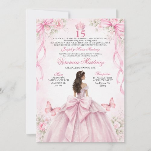 Spanish Quinceañera Blush Pink 15 Años Princess Invitation