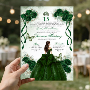 Spanish Quinceañera Emerald Green Princess 15 Años Invitation