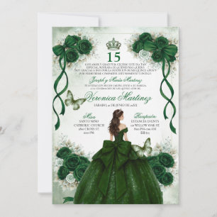 Spanish Quinceañera Emerald Green Princess 15 Años Invitation