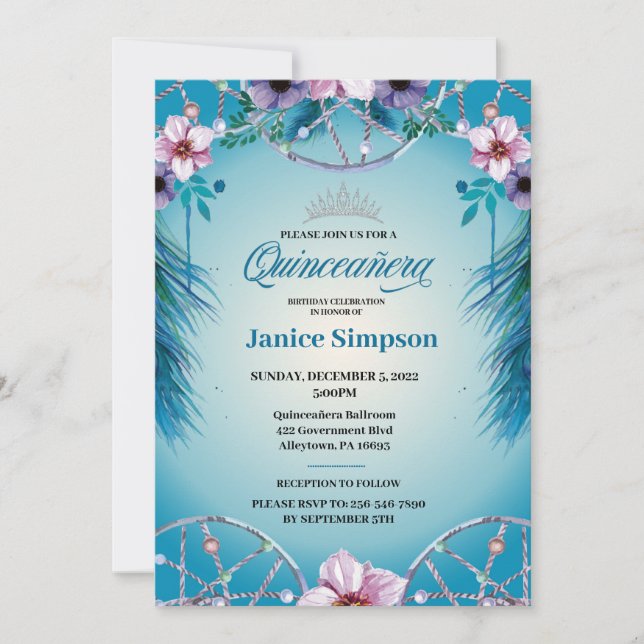 Spanish Quinceañera feather Dream catcher Invitation (Front)