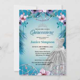 Spanish Quinceañera feather Dream catcher pink Inv Invitation