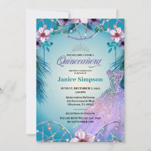 Spanish Quinceañera feather Dream catcher pink Inv Invitation