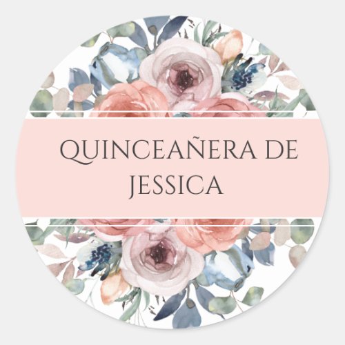Spanish Quinceaera Floral Envelope SealFavor Classic Round Sticker