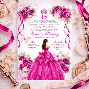 Spanish Quinceañera Fuchsia Magenta 15 Años Floral Invitation