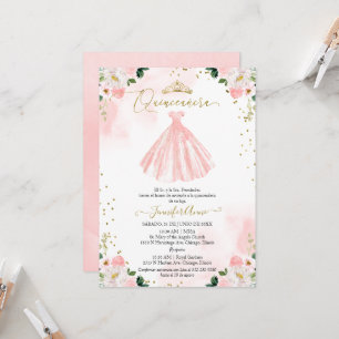 Spanish Quinceanera Invitation Blush Floral Dress