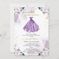 Quinceañera Purple Lilac Floral Princess Spanish Invitation