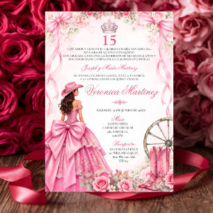 Spanish Quinceañera Pink Floral Princess 15 Años Invitation
