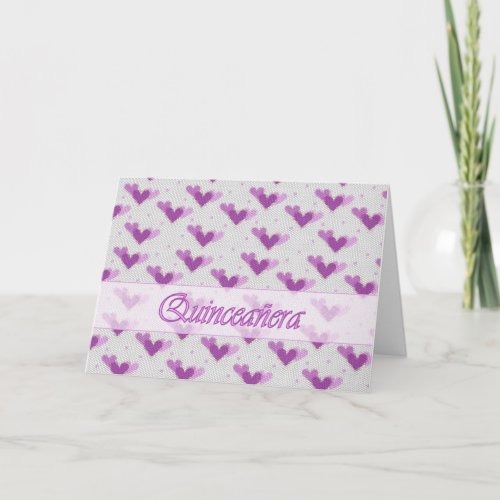 Spanish Quinceaera Pink Purple Hearts Card